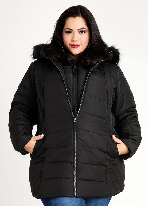 Plus Size Faux Fur Oversize Cozy Chic Hooded Vest Long Jacket Coat image number 0