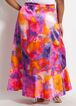Belted Satin Watercolor Maxi Skirt, Beetroot Purple image number 1