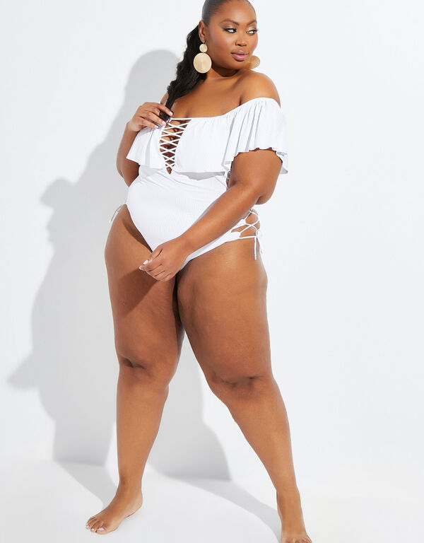 YMI Off The Shoulder Swimsuit, White image number 0