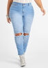 Embellished Distressed Skinny Jeans, Medium Blue image number 0