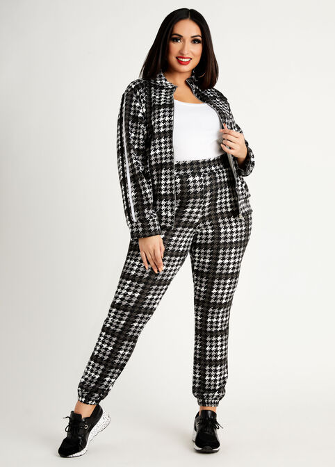 Houndstooth Athleisure Joggers, Black Combo image number 2