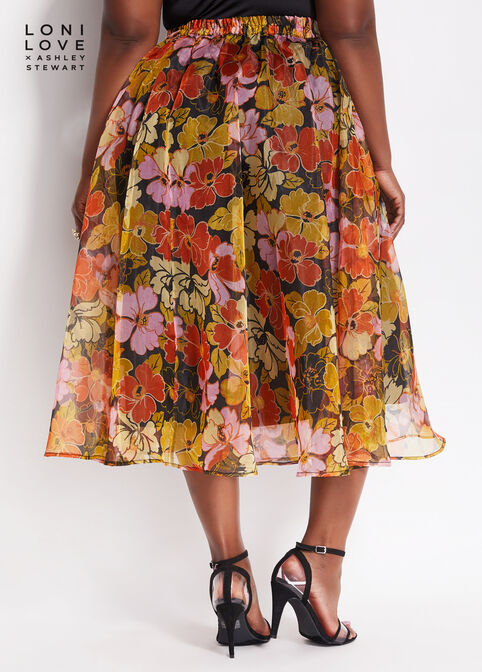 Floral Organza Flare Skirt, Raspberry Radiance image number 2