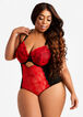 Lace Cutout Lingerie Bodysuit, Red image number 0