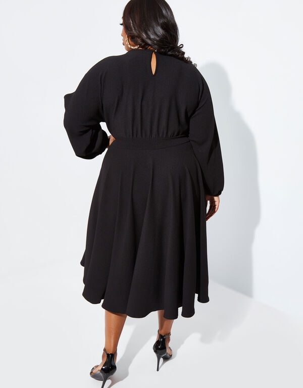 Split Sleeve Midi A Line Dress, Black image number 1