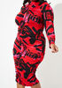 Printed Ruched Midi Bodycon Dress, Multi image number 2