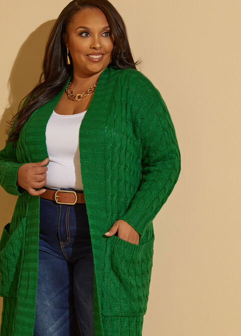 Cable Knit Duster, Abundant Green image number 2