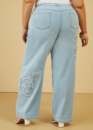 Butterfly Wide Leg Jeans, Medium Blue image number 1