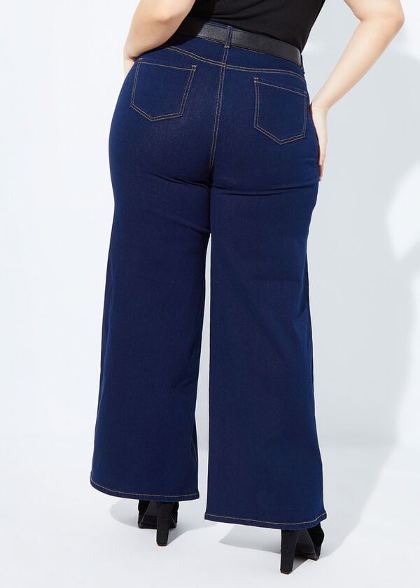 High Rise Cutout Wide Leg Jeans, Dk Rinse image number 1