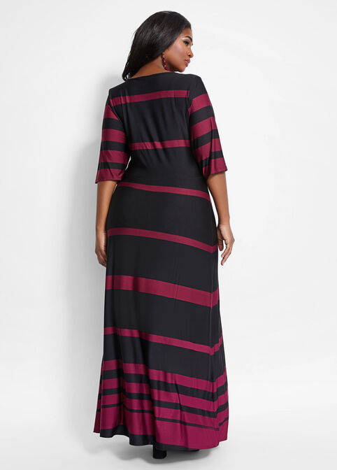 Striped Crossover Waist Maxi Dress, Raspberry Radiance image number 1