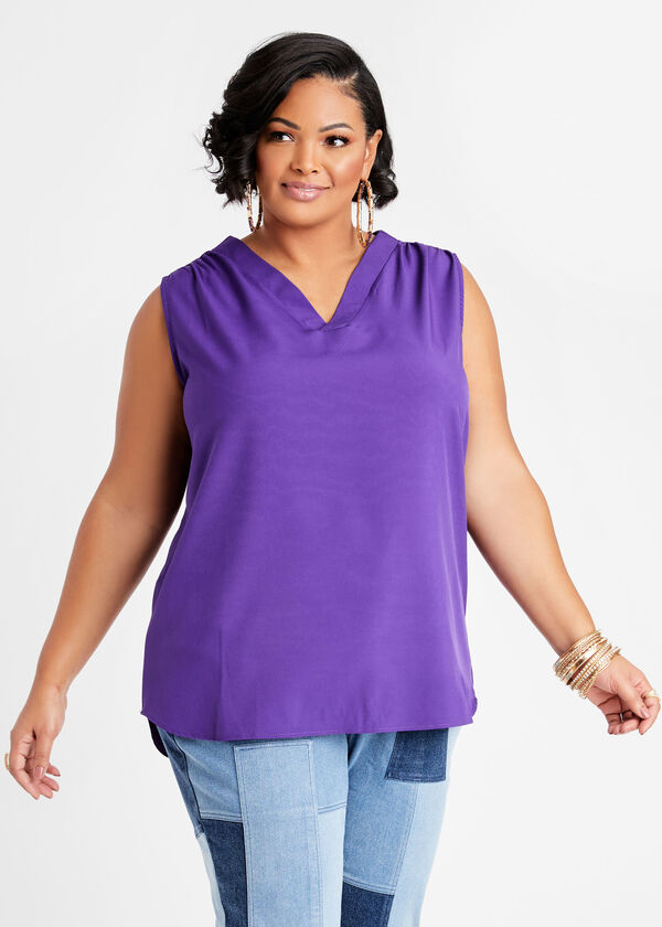 Sleeveless Pullover Hi Low Blouse, Purple image number 0