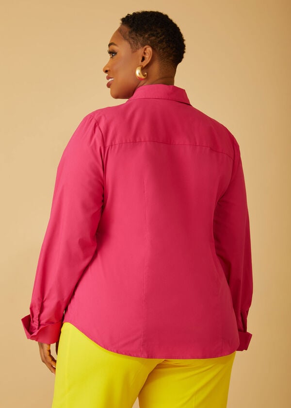Cotton Blend Collared Shirt, Pink Peacock image number 1