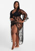 Stretch Lace Robe And Thong Set, Black image number 0