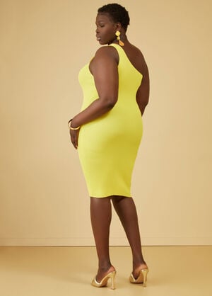 One Shoulder Ribbed Bodycon Dress, Maize image number 1