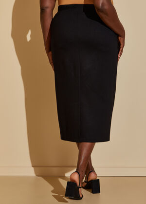 Faux Leather Trimmed Pencil Skirt, Black image number 1