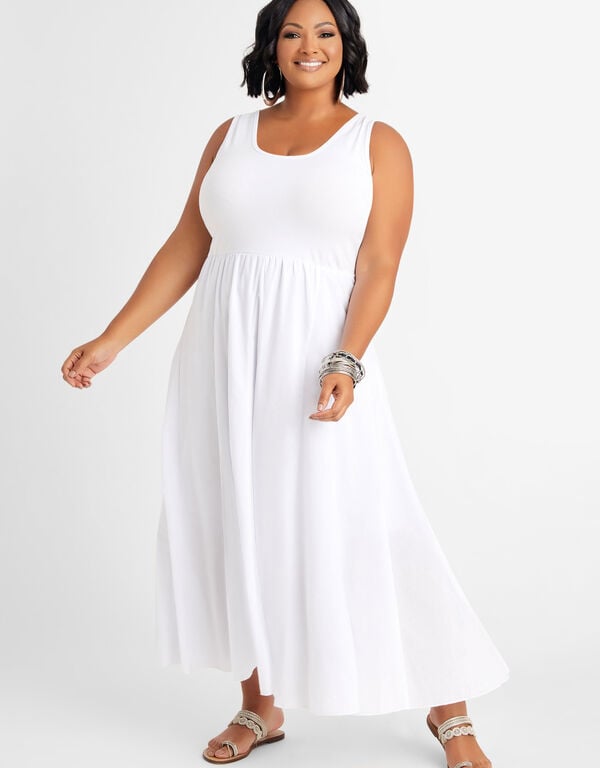 Jersey Paneled Cotton Maxi Dress, White image number 0
