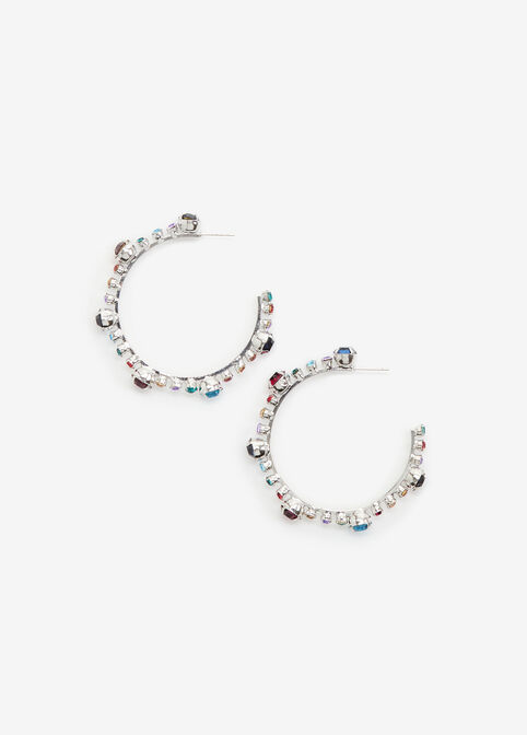 Multicolor Stone Silver Hoops, Multi image number 1