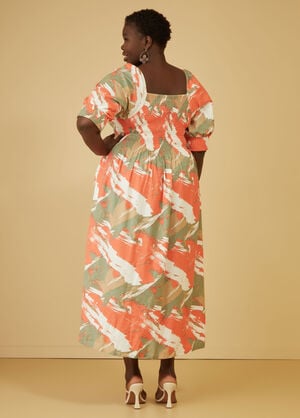 Brushstroke Linen Blend Maxi Dress, LIVING CORAL image number 1