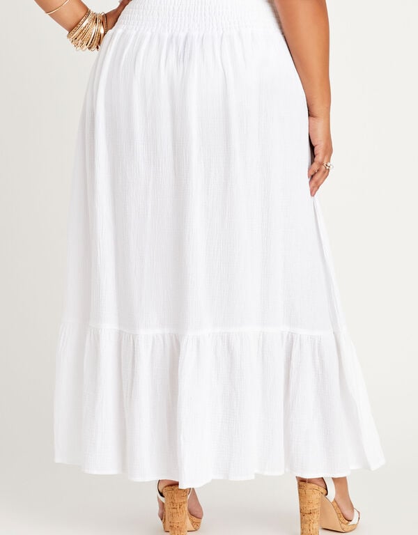 Smocked Textured Gauze Maxi Skirt, White image number 1