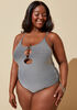 YMI Cutout Metallic Swimsuit, Silver image number 0