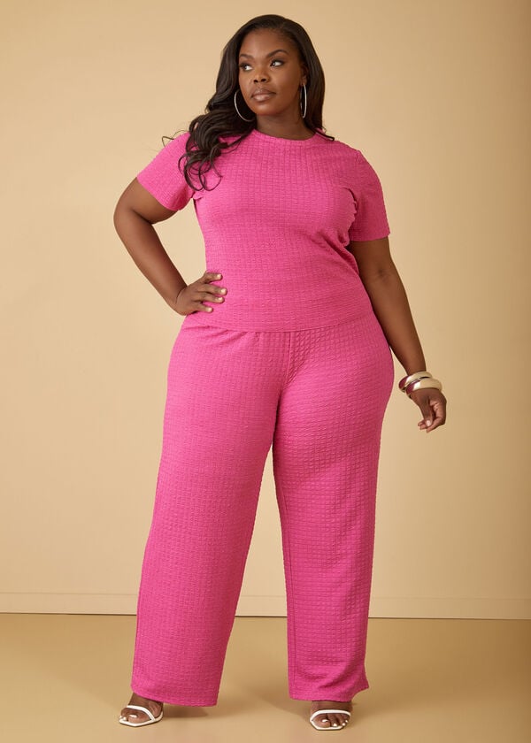Textured Knit Straight Leg Pants, Pink image number 0