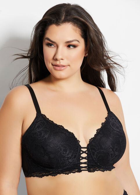 Lace Underwire Push Up Bra, Black image number 0