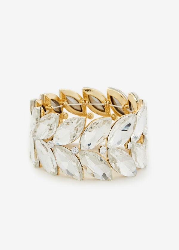 Crystal & Stones Stretch Bracelet, Gold image number 0