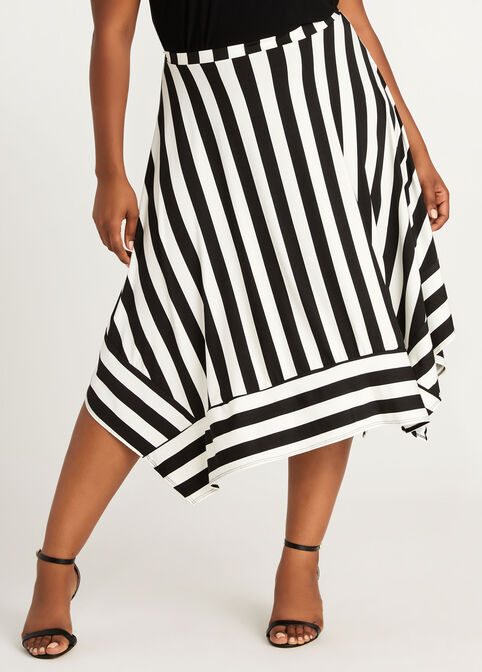 Stripe Asymmetric Hem Skirt, Black White image number 0