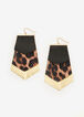 Statement Jewelry Gold Faux Leather Fringe Colorblock Leaf Earrings image number 0