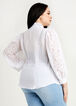 Lace Peasant Sleeve Tie Neck Top, White image number 1