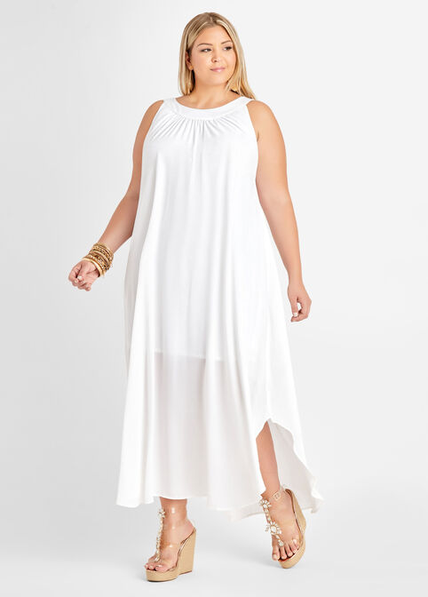 Flared Keyhole Midi Dress, White image number 0