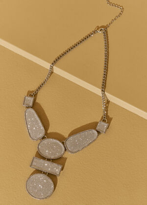 Glittered Silver Tone Necklace, Silver image number 1
