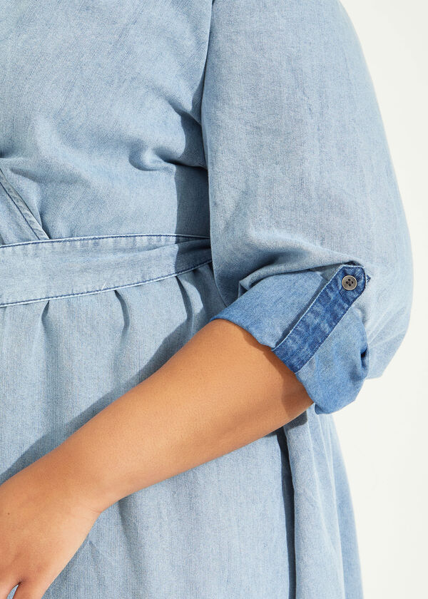 Faux Wrap Chambray Maxi Dress, Denim image number 3