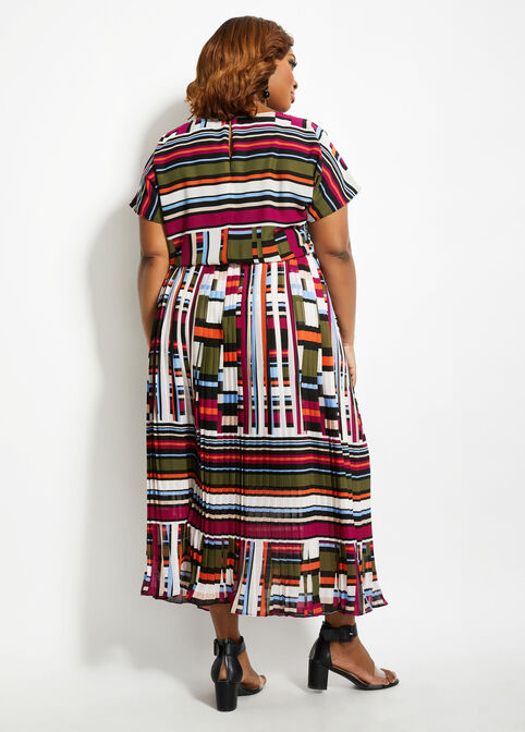 Multicolor Pleated Geo Maxi Dress, Multi image number 1