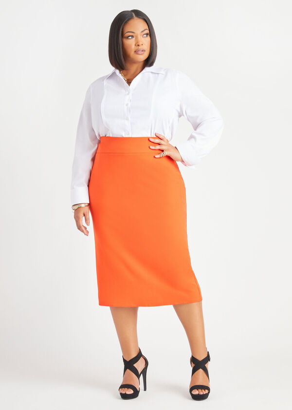 Stretch Crepe Pencil Skirt Spicy Orange, SPICY ORANGE image number 2