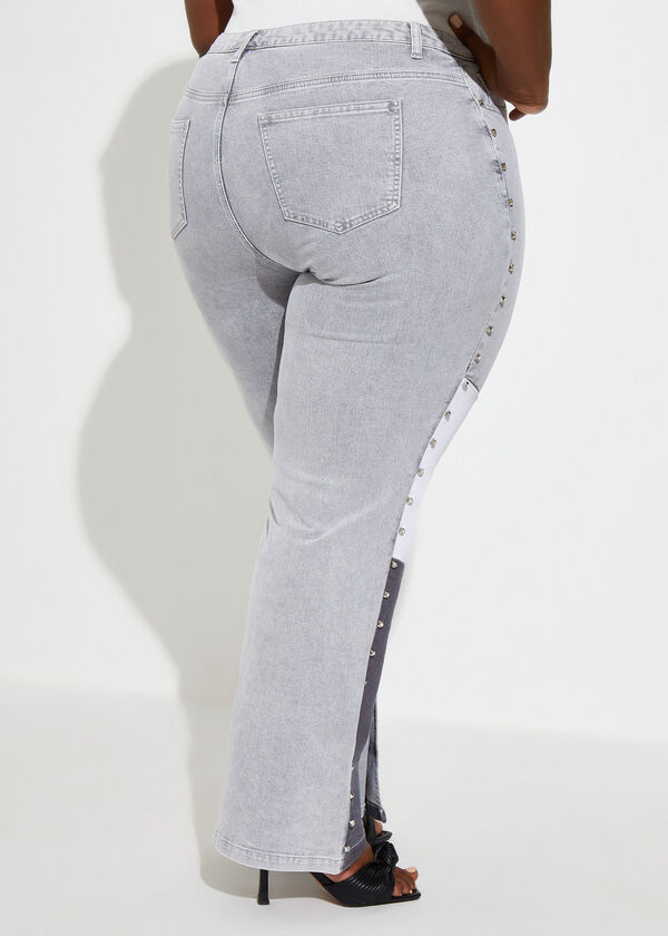 Studded Colorblock Jeans, Grey image number 1