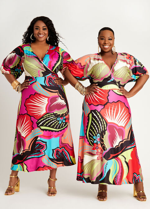 Short Belted Tropical Wrap Maxi, Multi image number 1