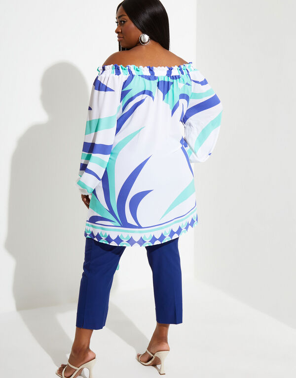 Printed Off The Shoulder Tunic, Ice Green image number 1
