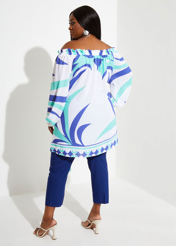 Printed Off The Shoulder Tunic, Ice Green image number 1