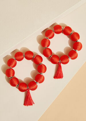 Tasseled Stretch Bracelet Set, Barbados Cherry image number 0