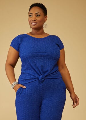 Knotted Textured Knit Top, Blue image number 0