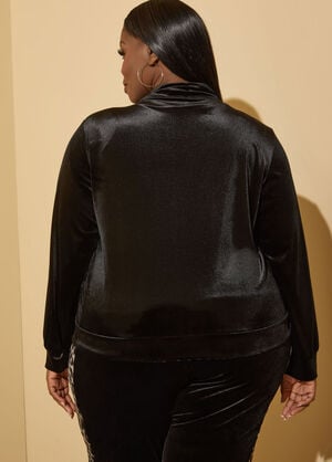 Animal Paneled Velvet Track Jacket, Black image number 1