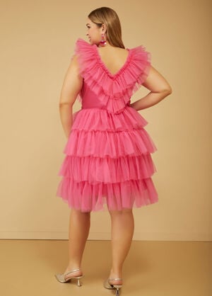Tiered Tulle Dress, Magenta image number 1