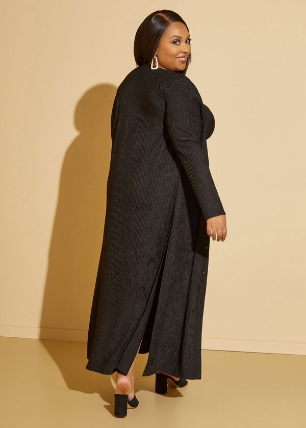 Textured Knit Duster, Black image number 1