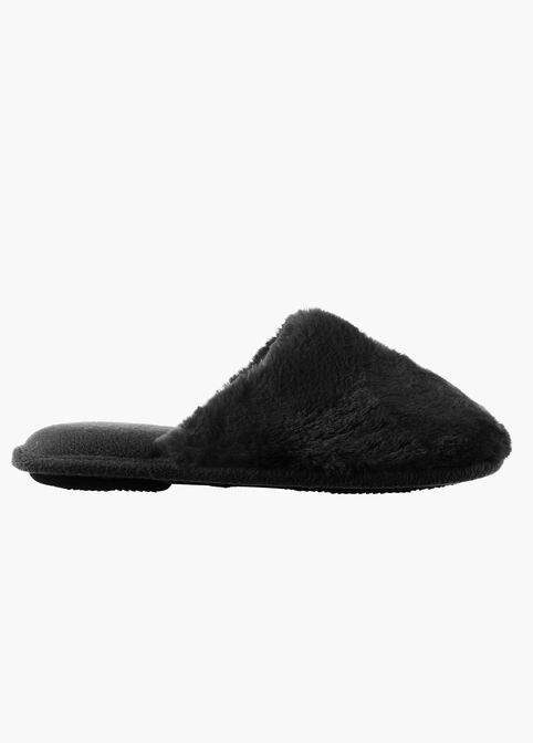 Isotoner Laurel Faux Fur Slippers, Black image number 1