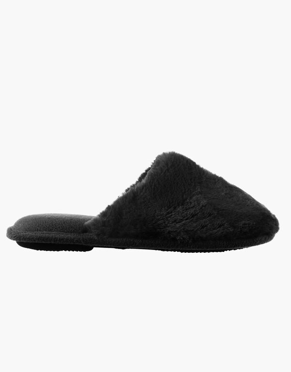 Isotoner Laurel Faux Fur Slippers, Black image number 1