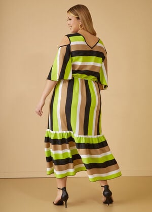 Cold Shoulder Striped Midaxi Dress, Lime Green image number 1