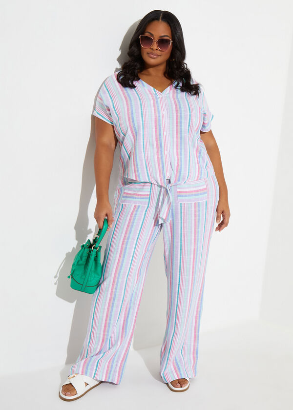 Striped Linen Blend Pants, Very Peri image number 3