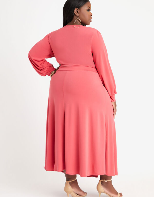 Belted Wrap Knit Maxi Dress, Coral image number 1