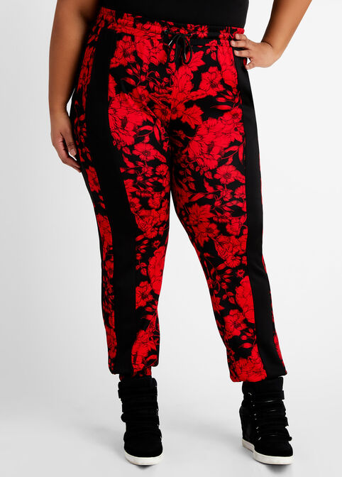 Floral Scuba Athleisure Joggers, Barbados Cherry image number 0