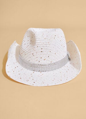 Embellished Straw Cowboy Hat, White image number 1